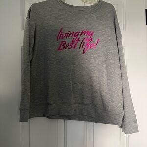 Gray Crewneck Sweatshirt with Pink Script Graphic